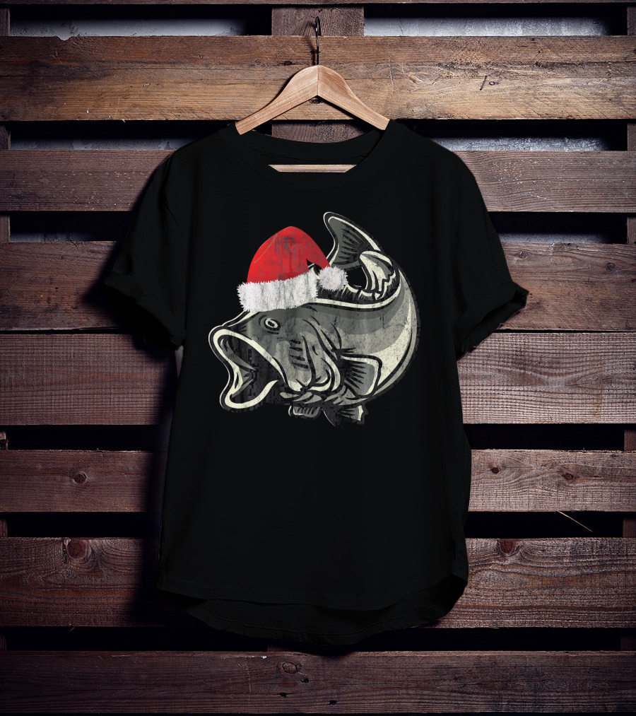 Christmas Bass With Santa Hat T-Shirt