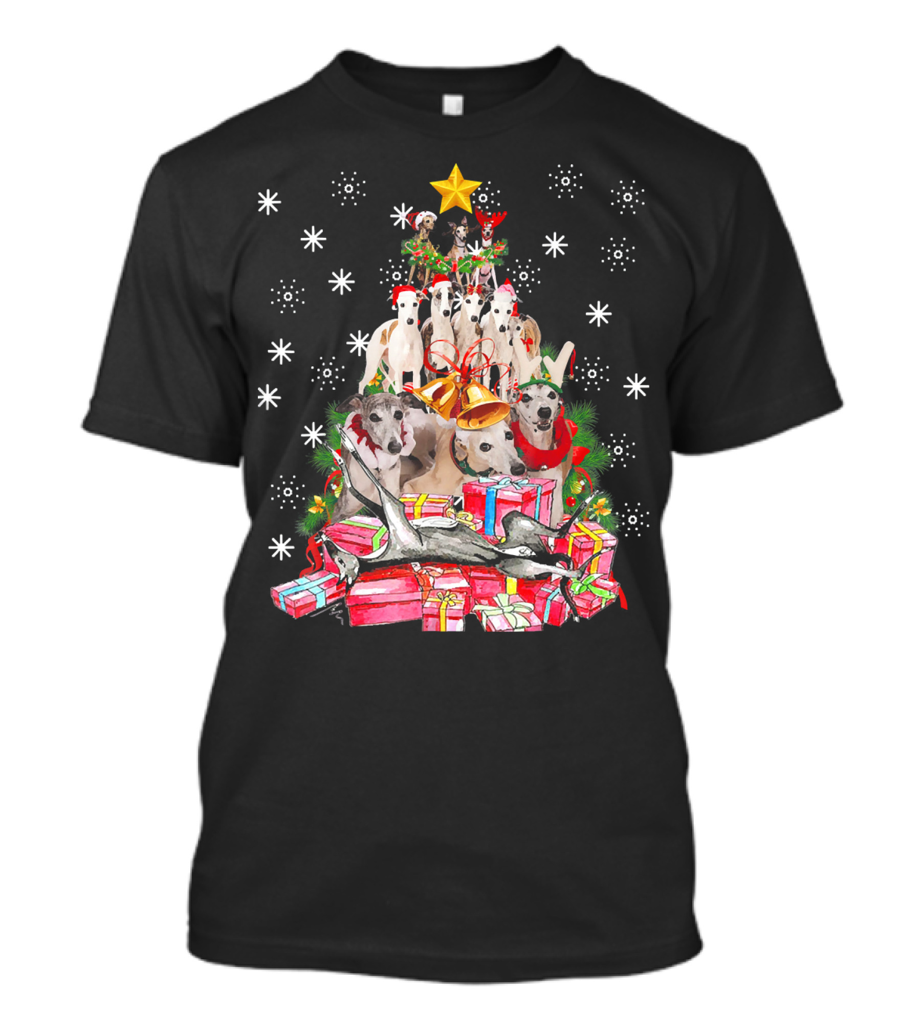 Whippets Christmas Tree With Star And Presents T-Shirt