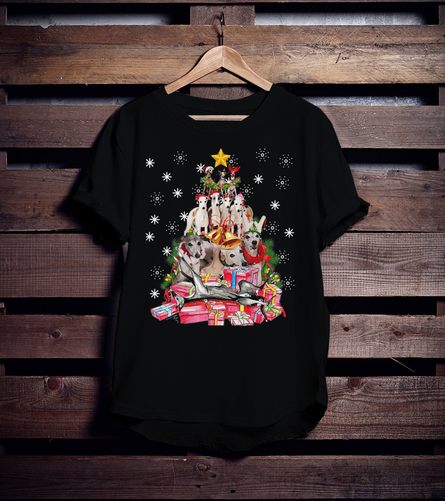 Whippets Christmas Tree With Star And Presents T-Shirt