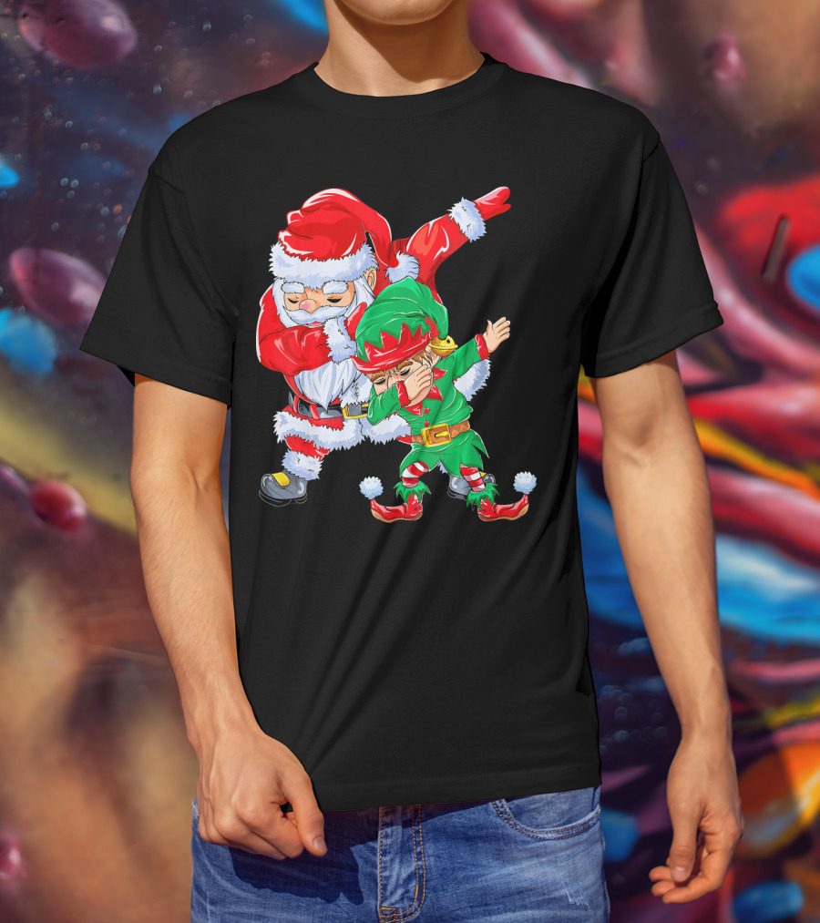 Santa And Elf Performing Dab Dance Moves T-Shirt