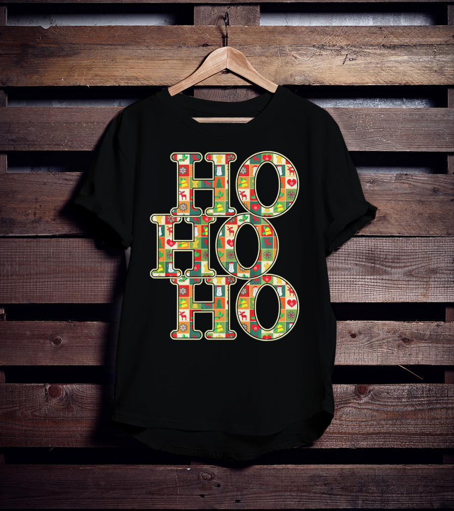 HoHoHo Funny Christmas Santa Patchwork Reindeer Snowman Ornaments T-Shirt