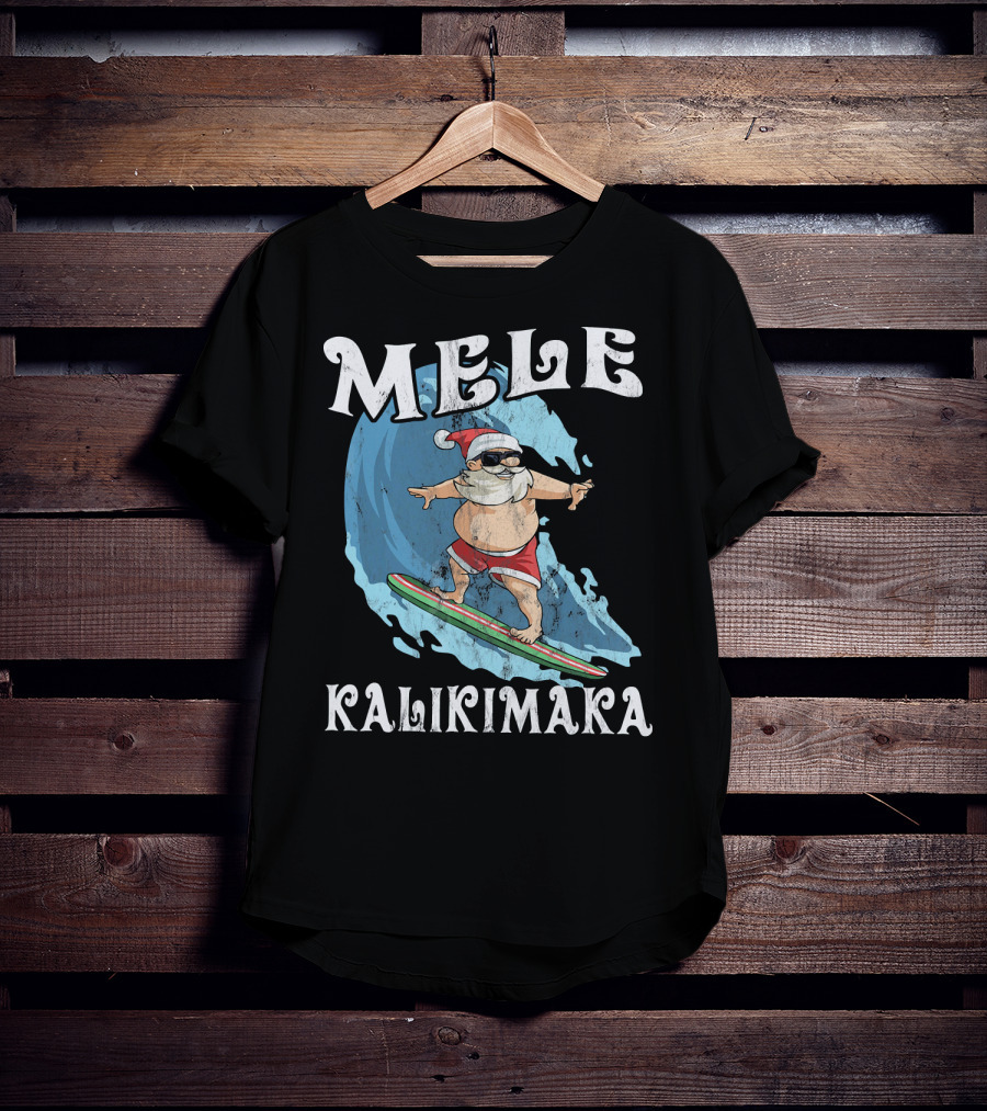 Mele Kalikimaka Funny Santa Surfing Wave T-Shirt