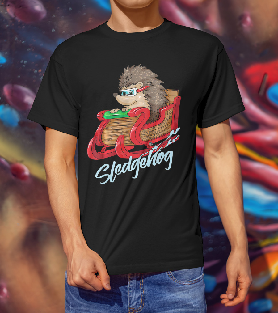 Sledgehog Funny Hedgehog Sleigh Pet Christmas T-Shirt