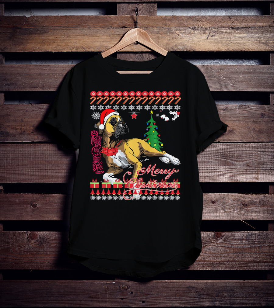 Merry Christmas Boxer Dogs Ugly Sweater Holiday T-Shirt