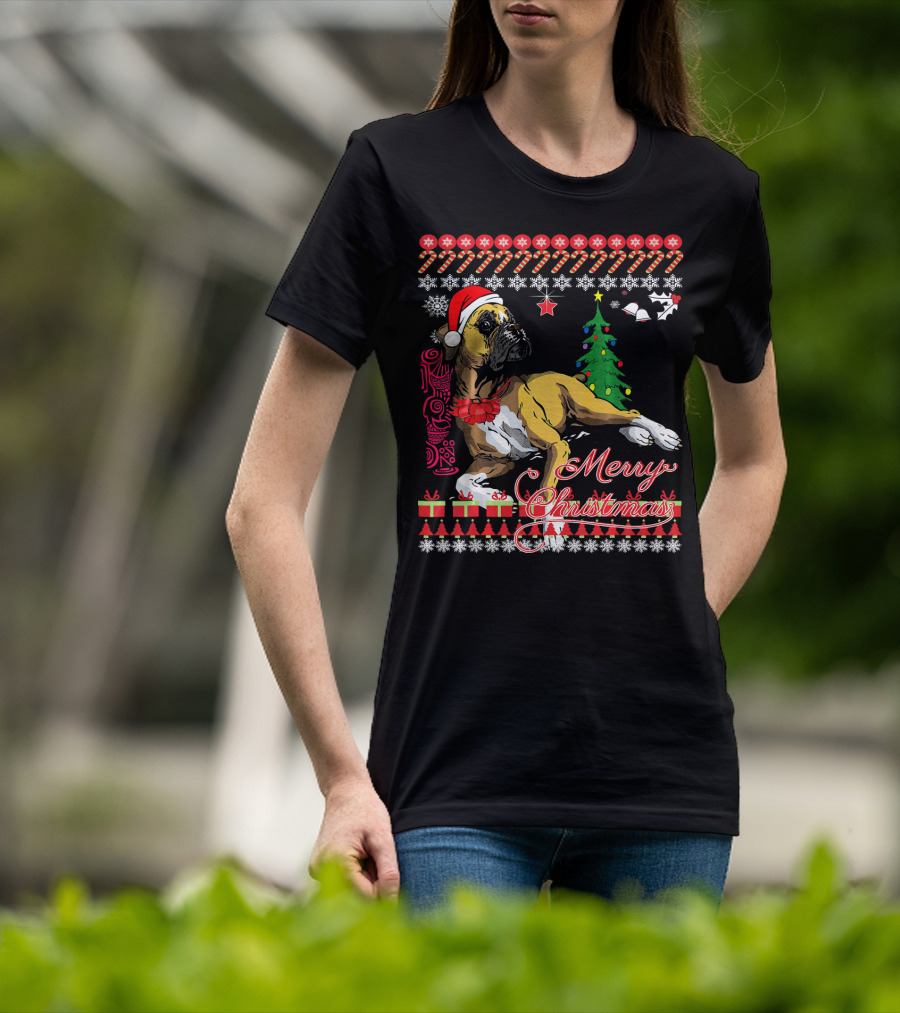 Merry Christmas Boxer Dogs Ugly Sweater Holiday T-Shirt