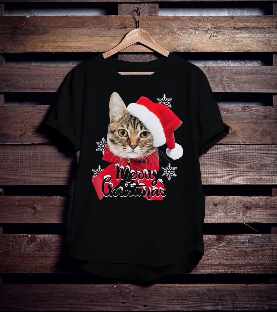 Merry Christmas Funny Cat Women Santa T-Shirt