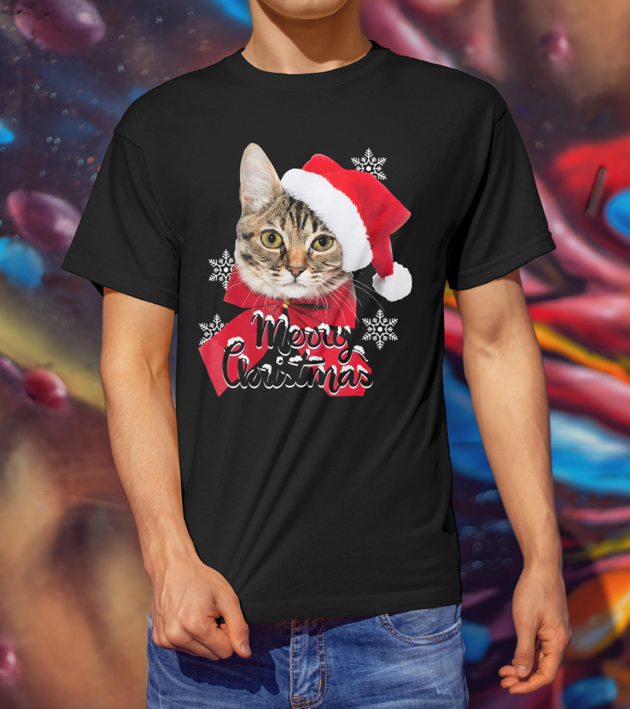 Merry Christmas Funny Cat Women Santa T-Shirt