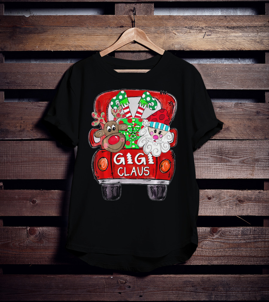 GiGi Claus Christmas Red Truck Reindeer With Gifts And Candy Canes T-Shirt