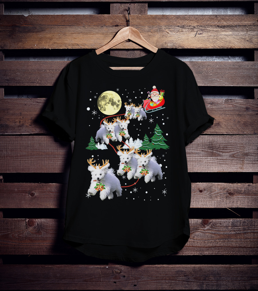Funny Maltese Christmas Santa Claus Sleigh Reindeer Dogs Pajama T-Shirt