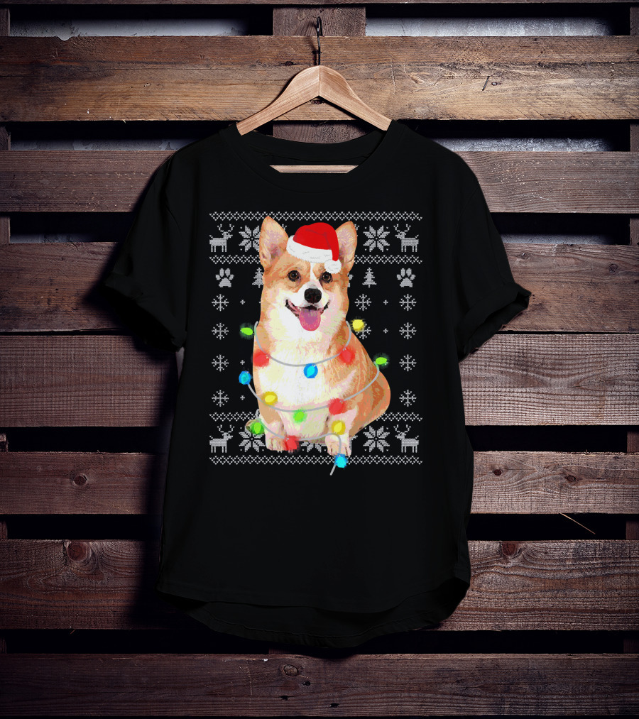 Corgi UglyStyle Christmas Lights Snowflakes Reindeer Dog T-Shirt