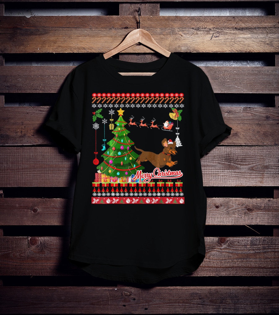 Merry Christmas Dachshund Dog UglyDac Holiday T-Shirt