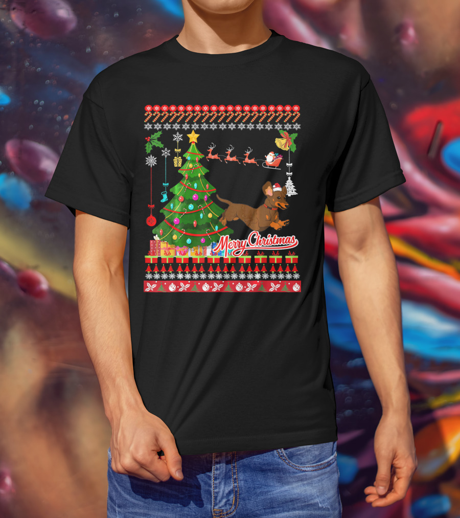 Merry Christmas Dachshund Dog UglyDac Holiday T-Shirt