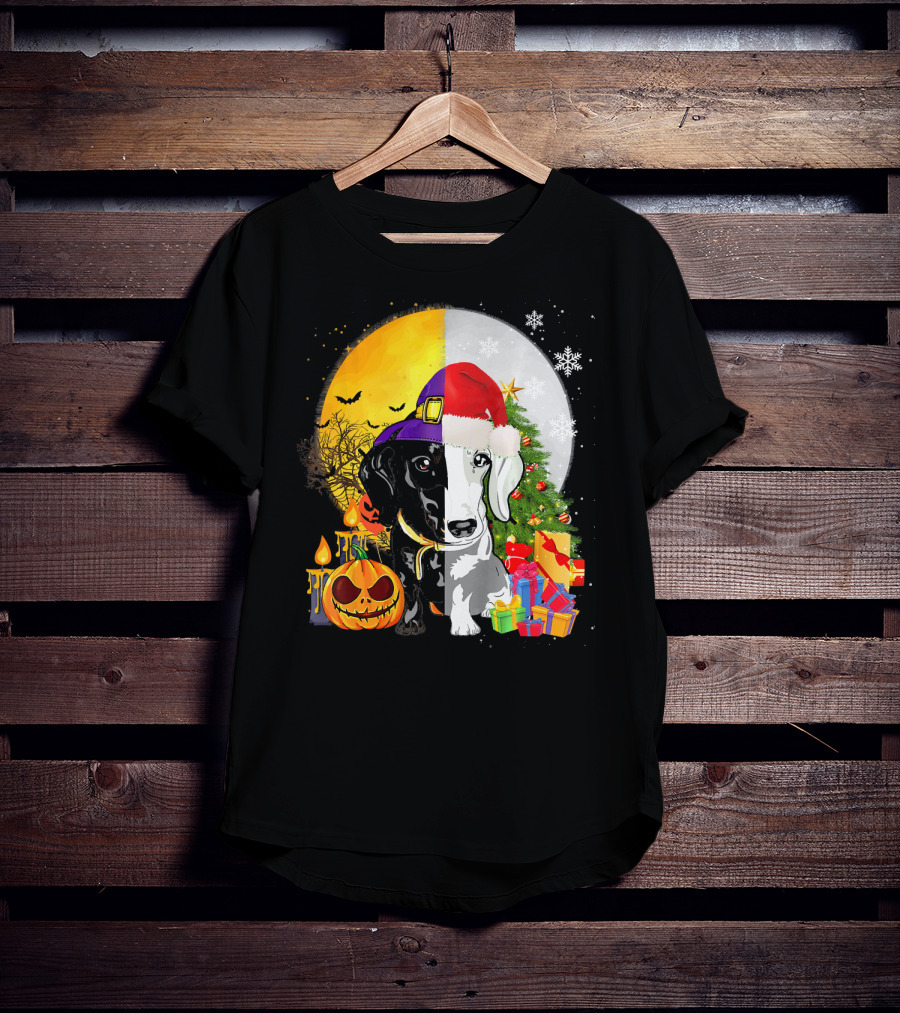 Dachshund Happy Halloween Merry Christmas Dual Holiday T-Shirt