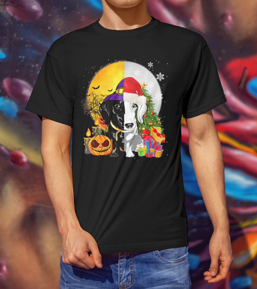 Dachshund Happy Halloween Merry Christmas Dual Holiday T-Shirt