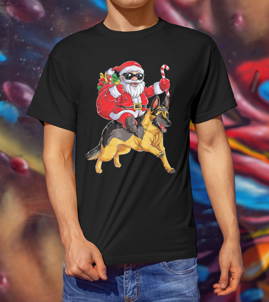 German Shepherd Santa Claus Christmas Fun T-Shirt