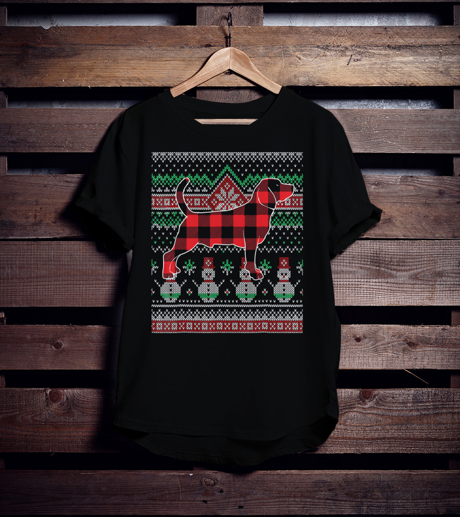Beagle Red Plaid Christmas Dog Sweater Snowman T-Shirt