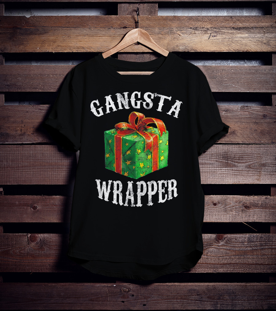 Gangsta Wrapper Green Gift Box With Red Bow And Stars T-Shirt