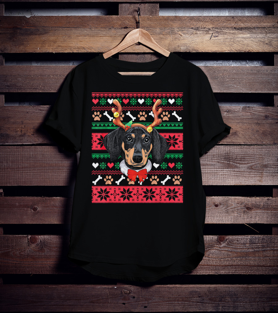 Dachshund Reindeer Ugly Christmas Dog T-Shirt