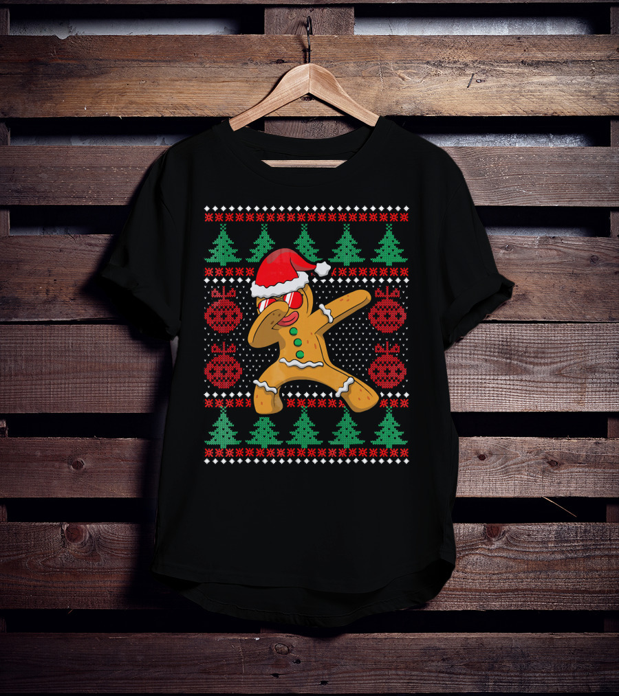 Ugly Christmas Gingerbread Dabbing Santa Hat Festive T-Shirt