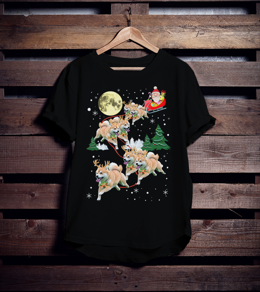 Santa's Shiba Inu Sleigh Ride Under Full Moon T-Shirt