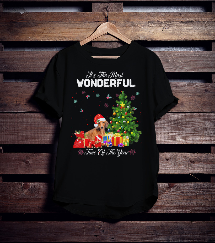 It's The Most Wonderful Time Of Year Dachshund Christmas Tree Presents T-Shirt