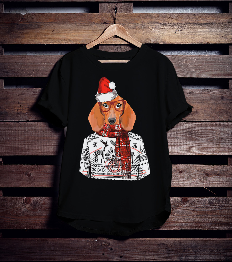 Dachshund Dog Santa Hat Funny Merry Christmas T-Shirt