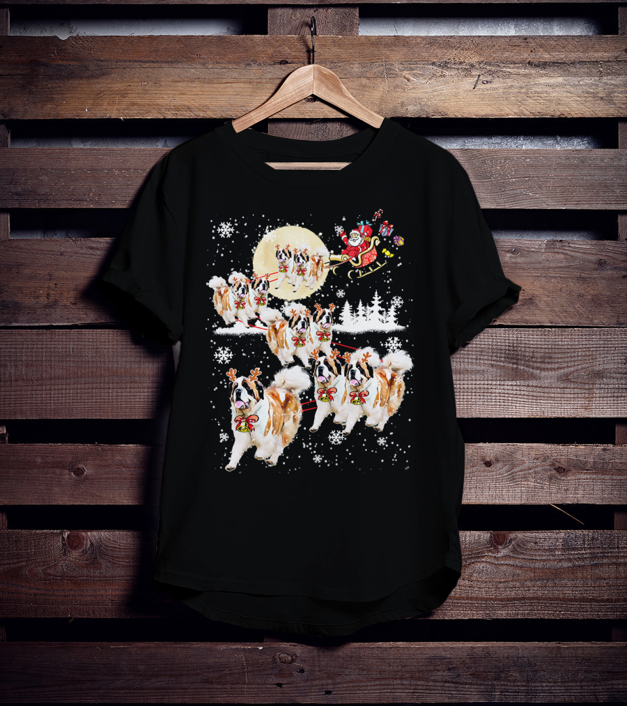St Bernard Reindeer Christmas Santa Sleigh Nice Dog T-Shirt