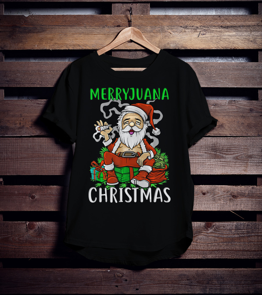 Merryjuana Christmas Santa Claus Smoking Weed T-Shirt
