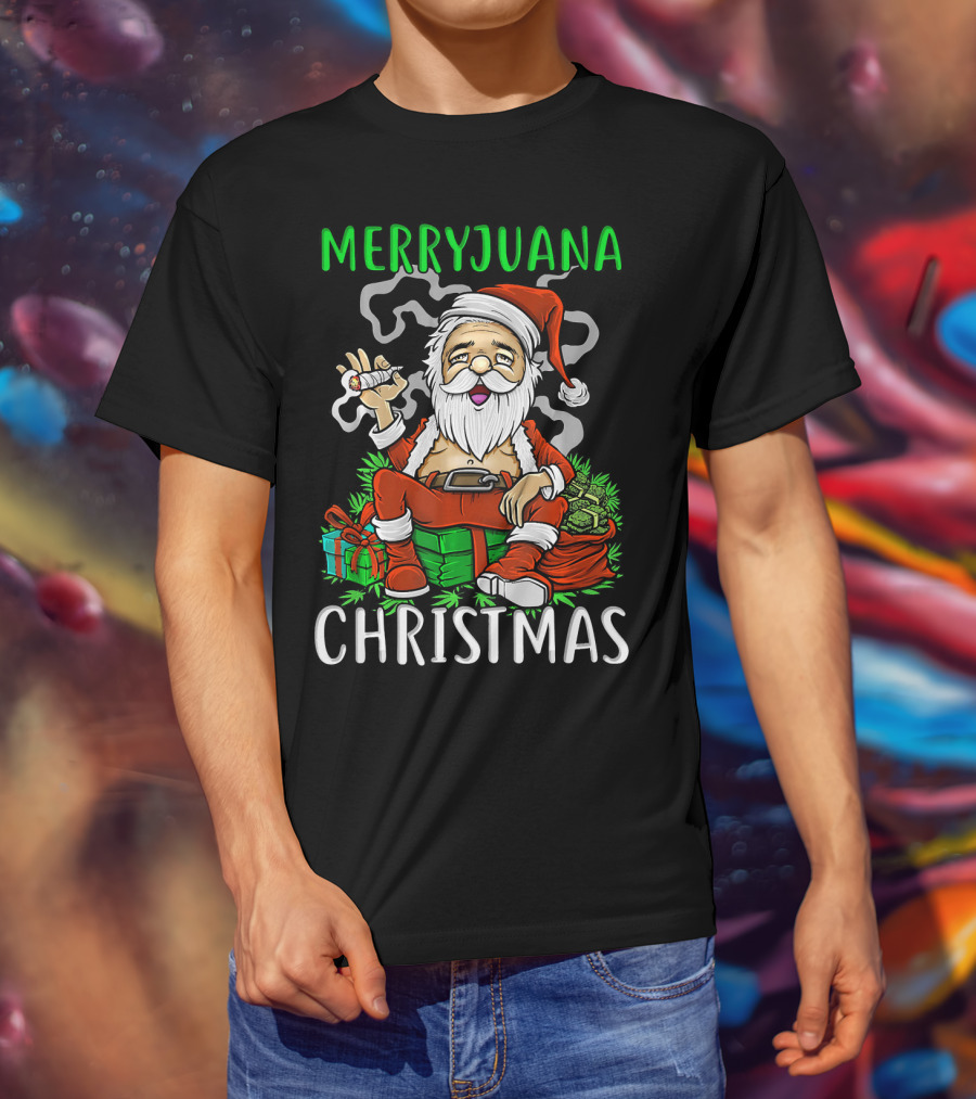 Merryjuana Christmas Santa Claus Smoking Weed T-Shirt