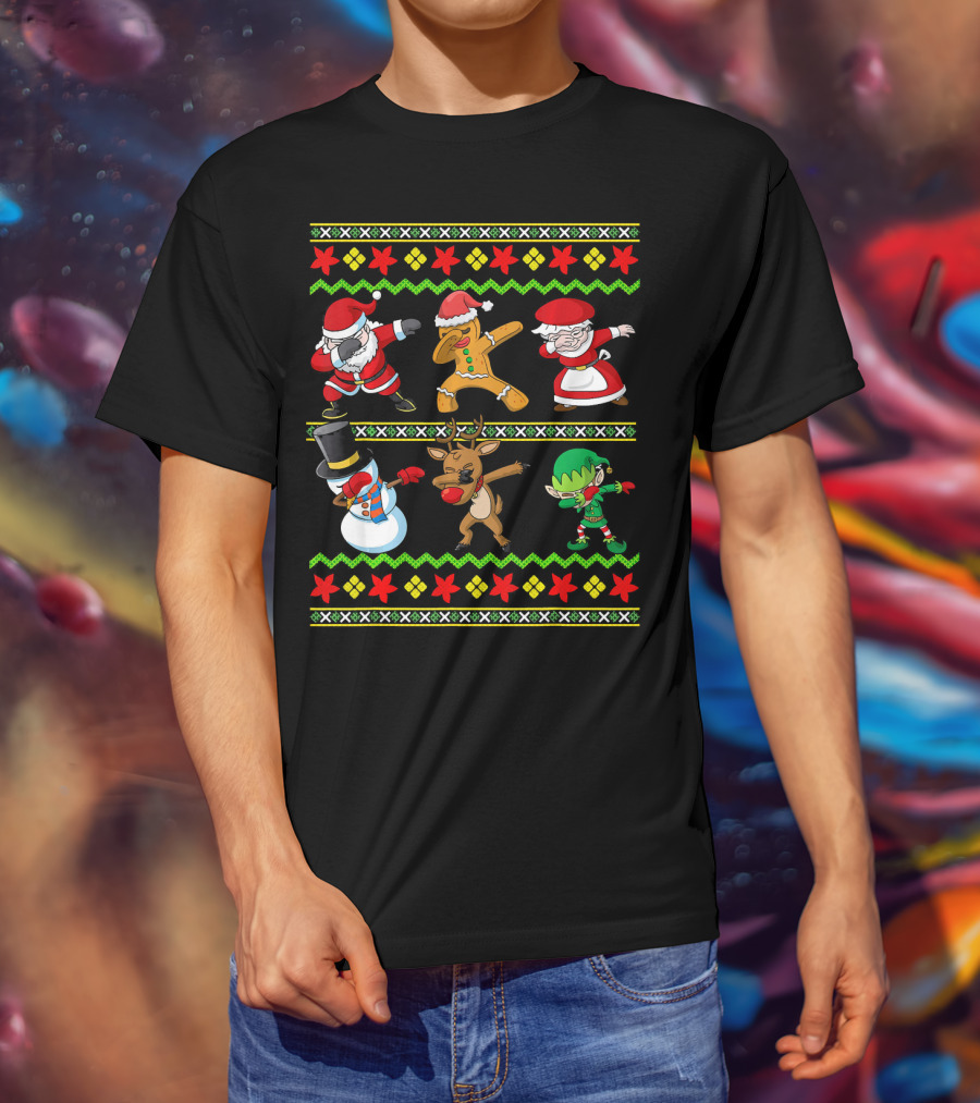Christmas Kids Santa Dabbing Squad Snowman Gingerbread Mrs Claus Reindeer Elf T-Shirt