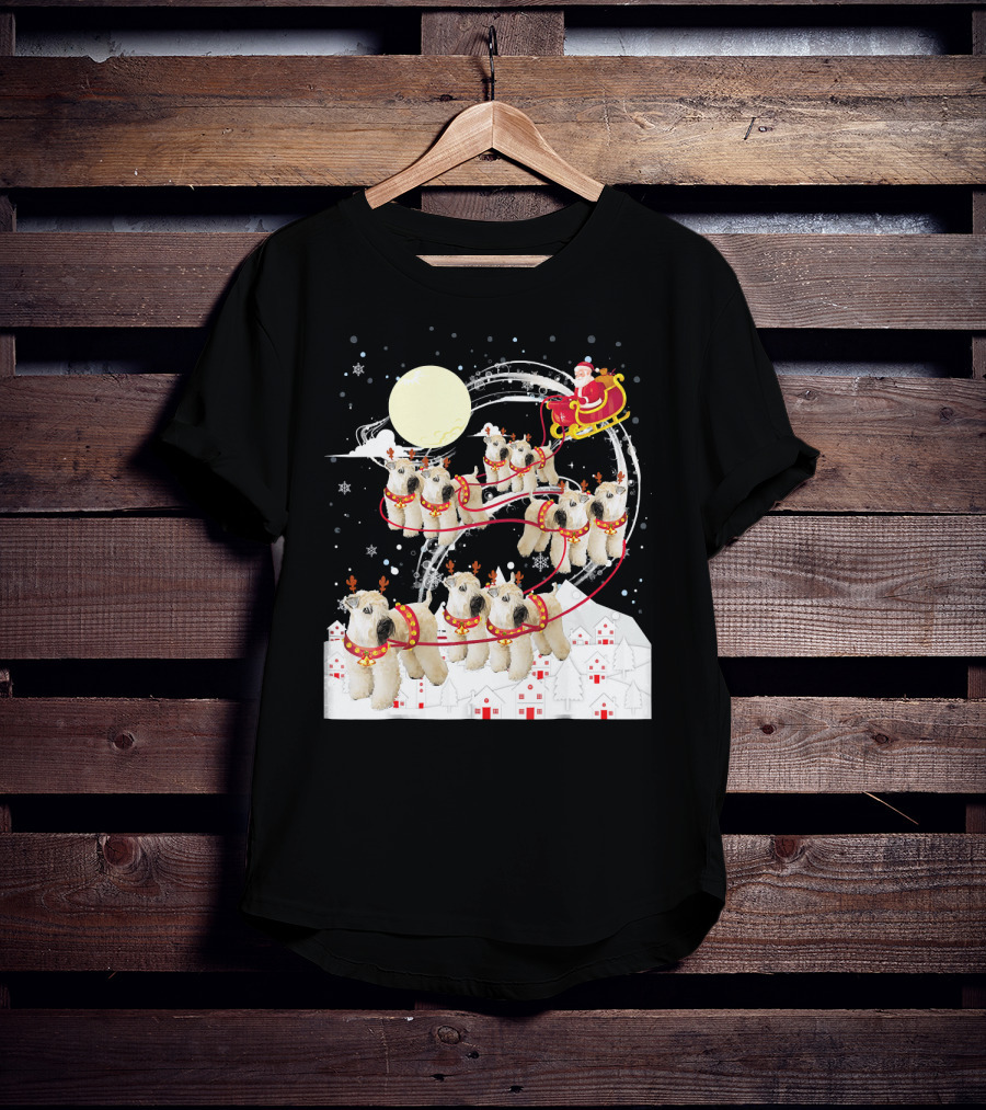 Soft Coated Wheaten Terrier Reindeer Christmas Santa Sleigh Moon Snow Holiday Scene T-Shirt