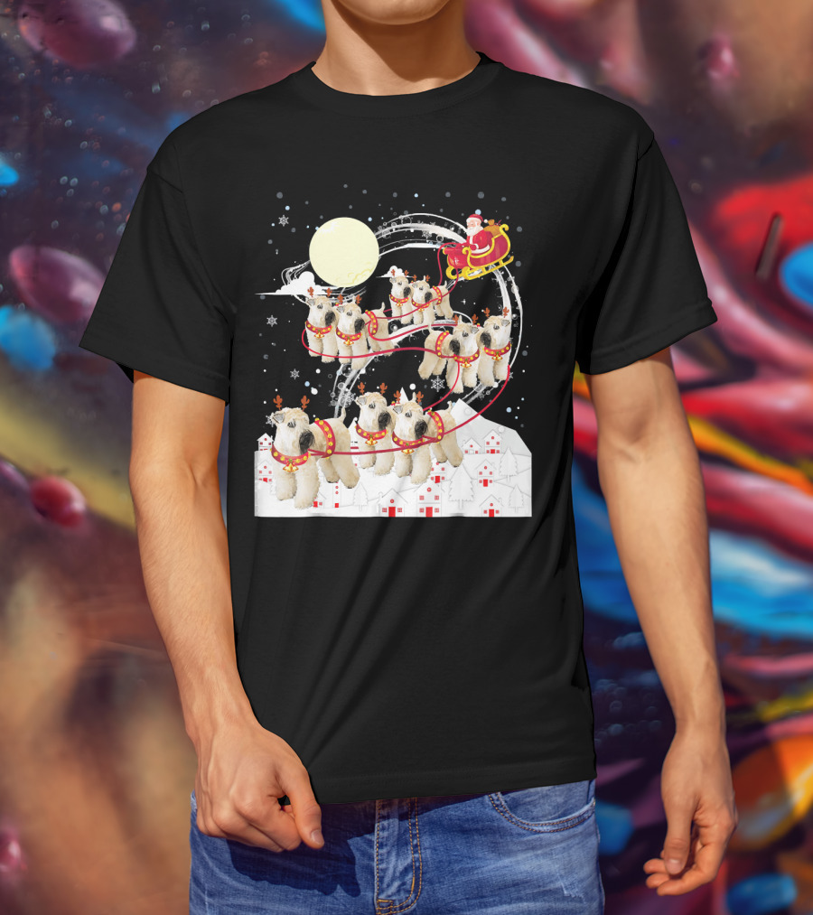 Soft Coated Wheaten Terrier Reindeer Christmas Santa Sleigh Moon Snow Holiday Scene T-Shirt