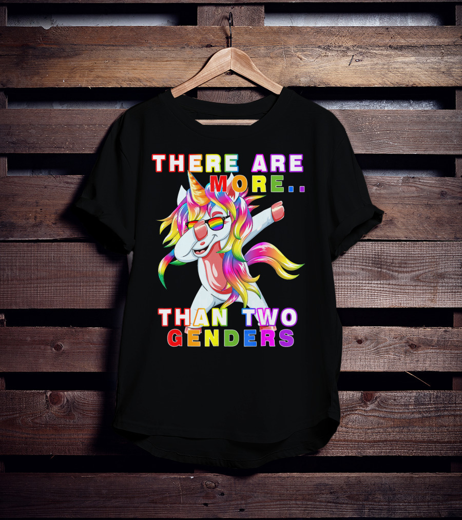 There Are More Than Two Genders Unicorn Dabbing Rainbow Mane Sunglasses T-Shirt