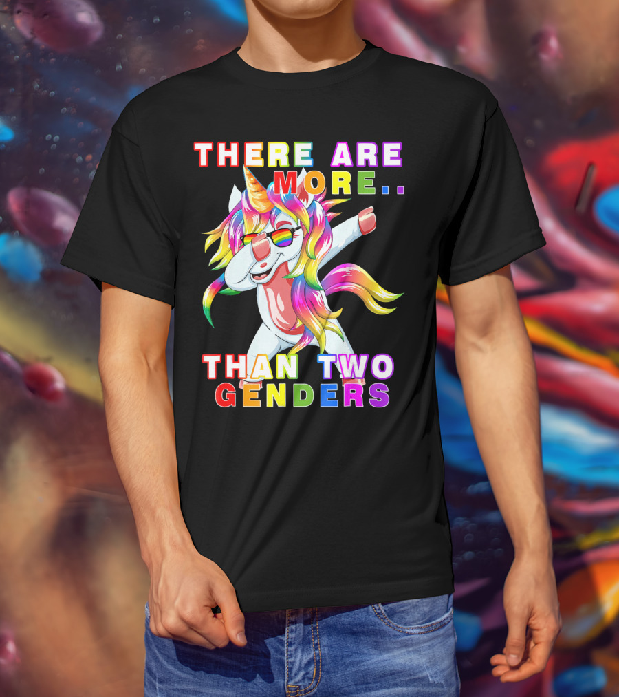 There Are More Than Two Genders Unicorn Dabbing Rainbow Mane Sunglasses T-Shirt