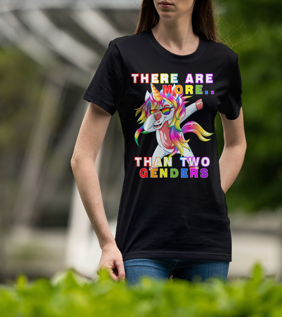There Are More Than Two Genders Unicorn Dabbing Rainbow Mane Sunglasses T-Shirt