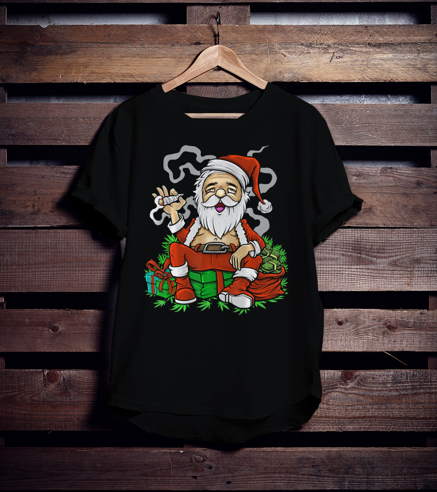 Santa Smoking Weed Christmas Funny 420 Gifts And Cannabis T-Shirt
