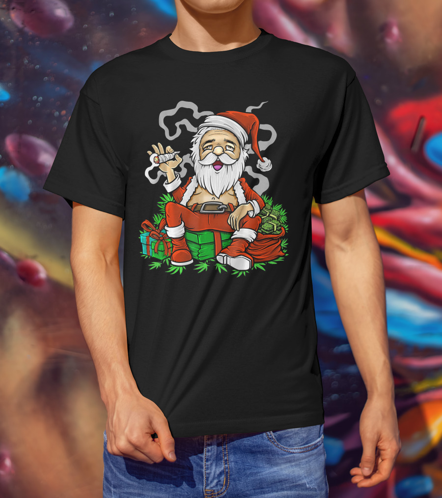 Santa Smoking Weed Christmas Funny 420 Gifts And Cannabis T-Shirt