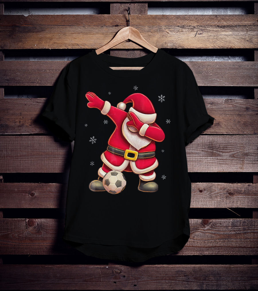 Dabbing Santa Claus Soccer Snowflakes T-Shirt