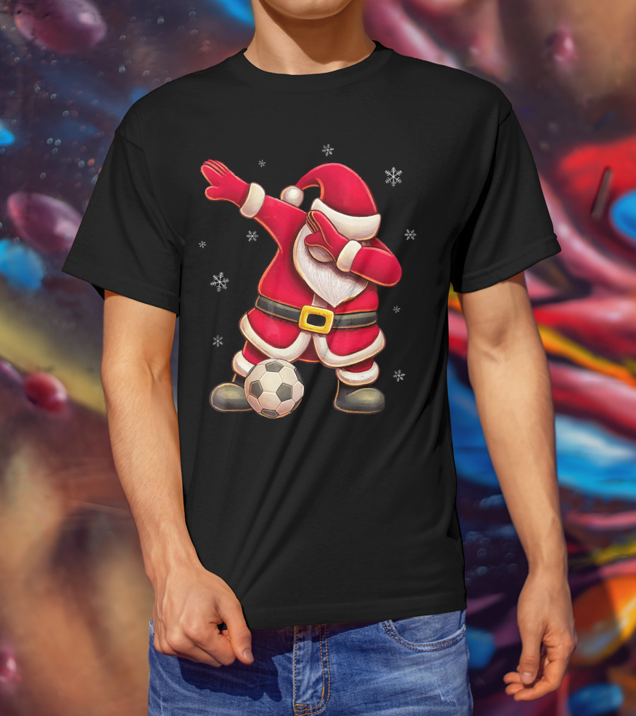 Dabbing Santa Claus Soccer Snowflakes T-Shirt