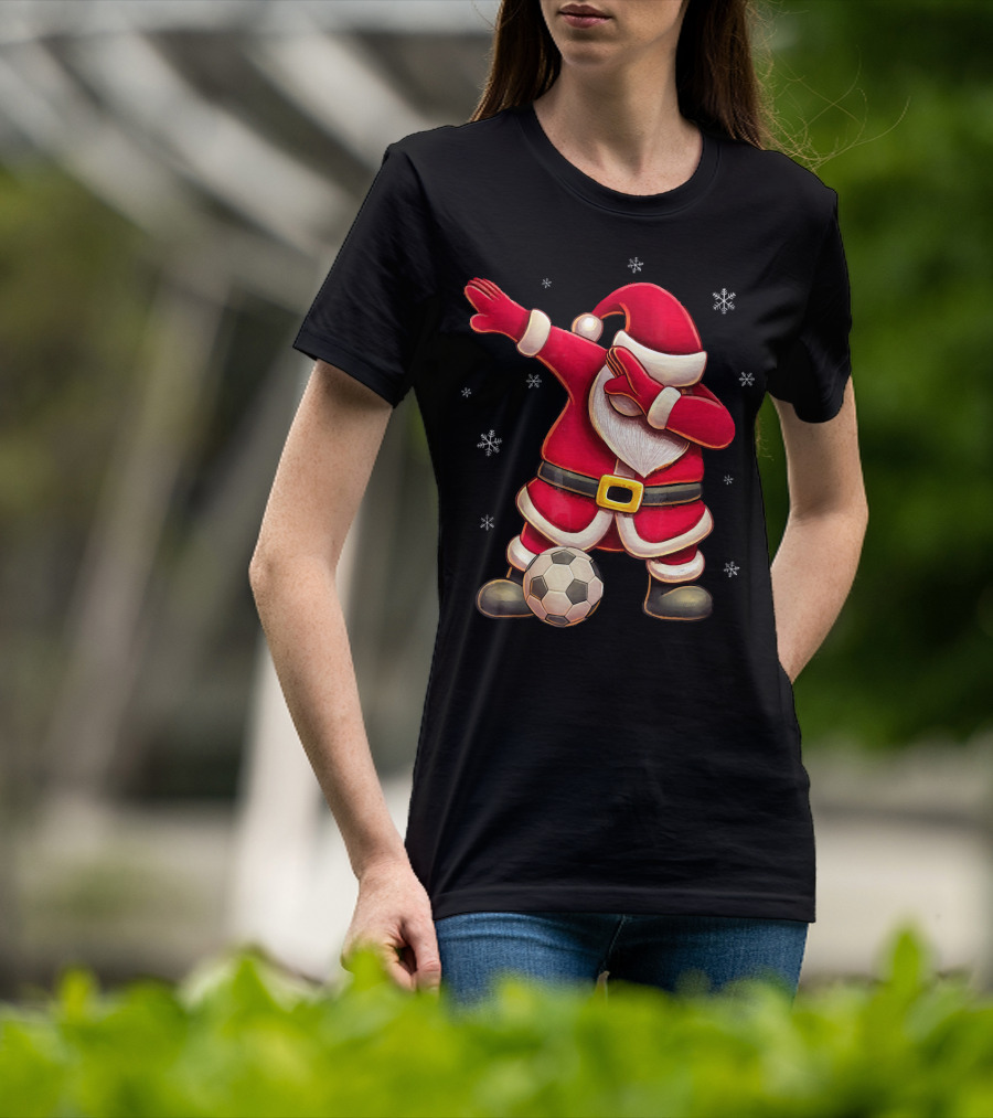 Dabbing Santa Claus Soccer Snowflakes T-Shirt