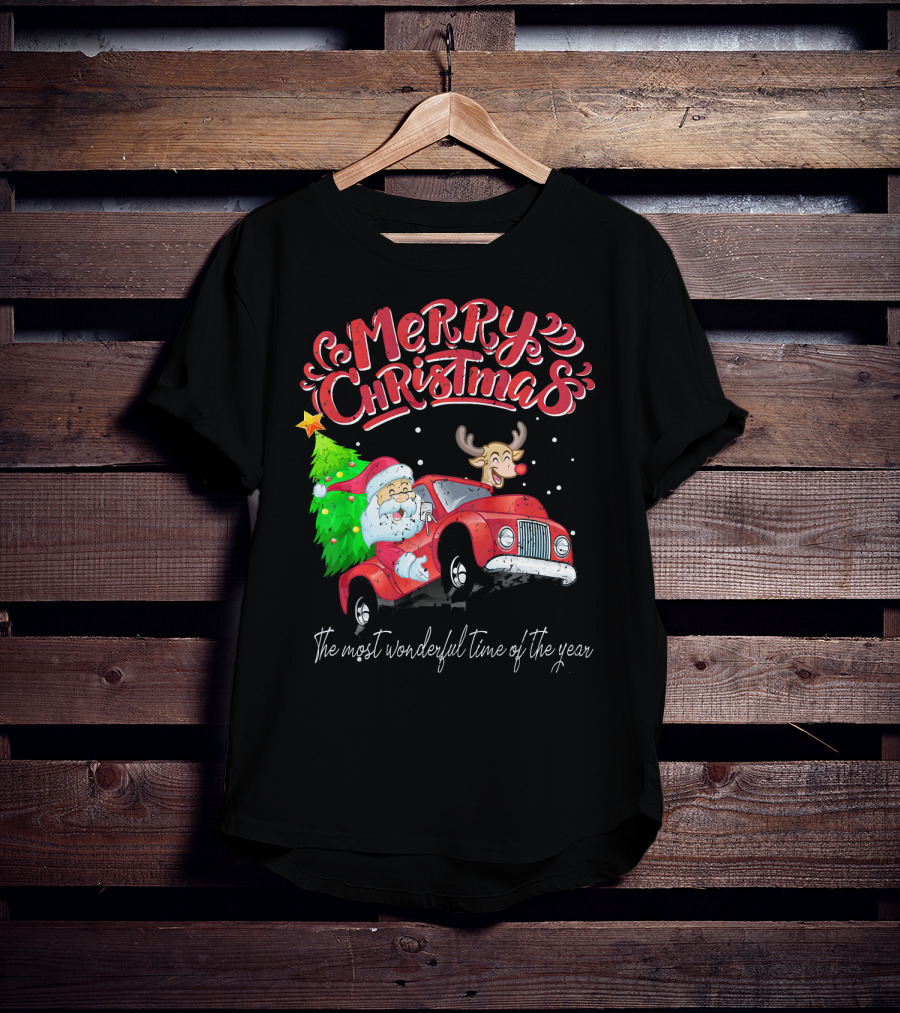 Merry Christmas Santa Reindeer Ride The Most Wonderful Time Of The Year T-Shirt