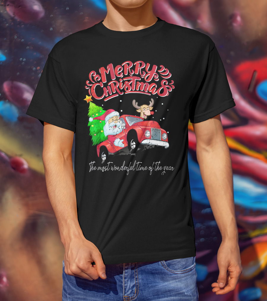 Merry Christmas Santa Reindeer Ride The Most Wonderful Time Of The Year T-Shirt