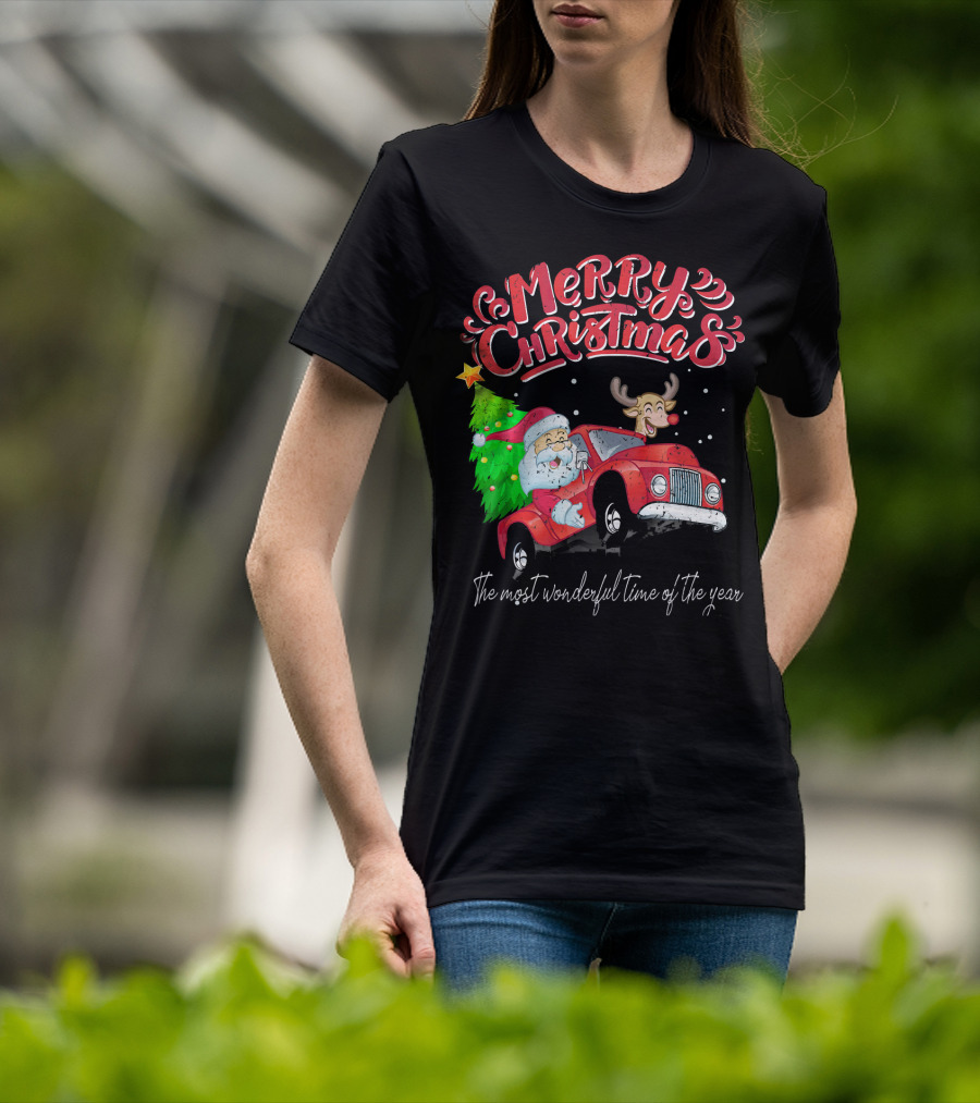 Merry Christmas Santa Reindeer Ride The Most Wonderful Time Of The Year T-Shirt