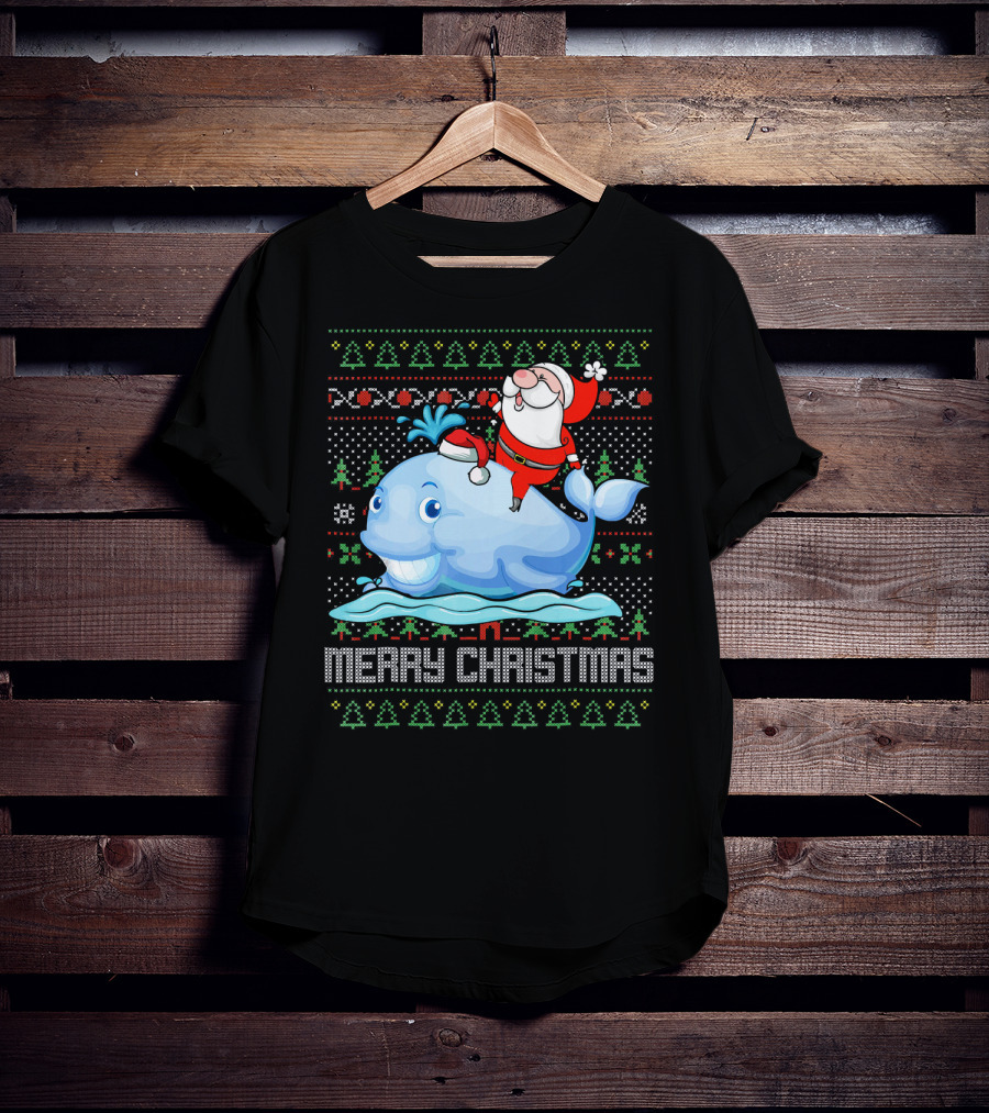 Merry Christmas Funny Santa Claus Riding Whale Holiday T-Shirt