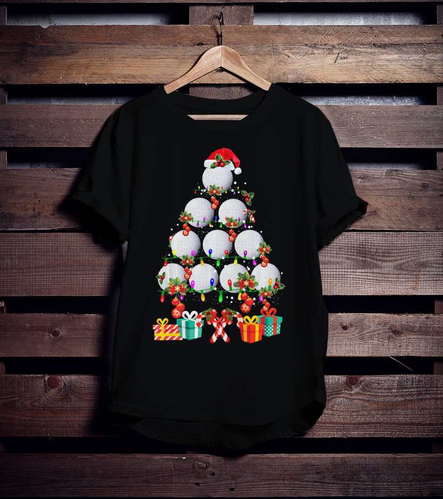 Golf Ball Christmas Tree Santa Hat Holiday Gifts T-Shirt