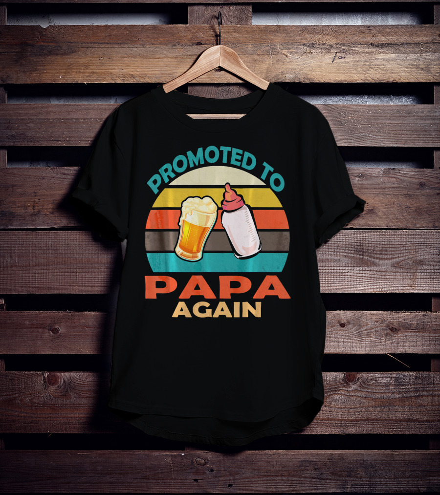 Promoted To Papa Again Vintage Beer And Baby Bottle T-Shirt