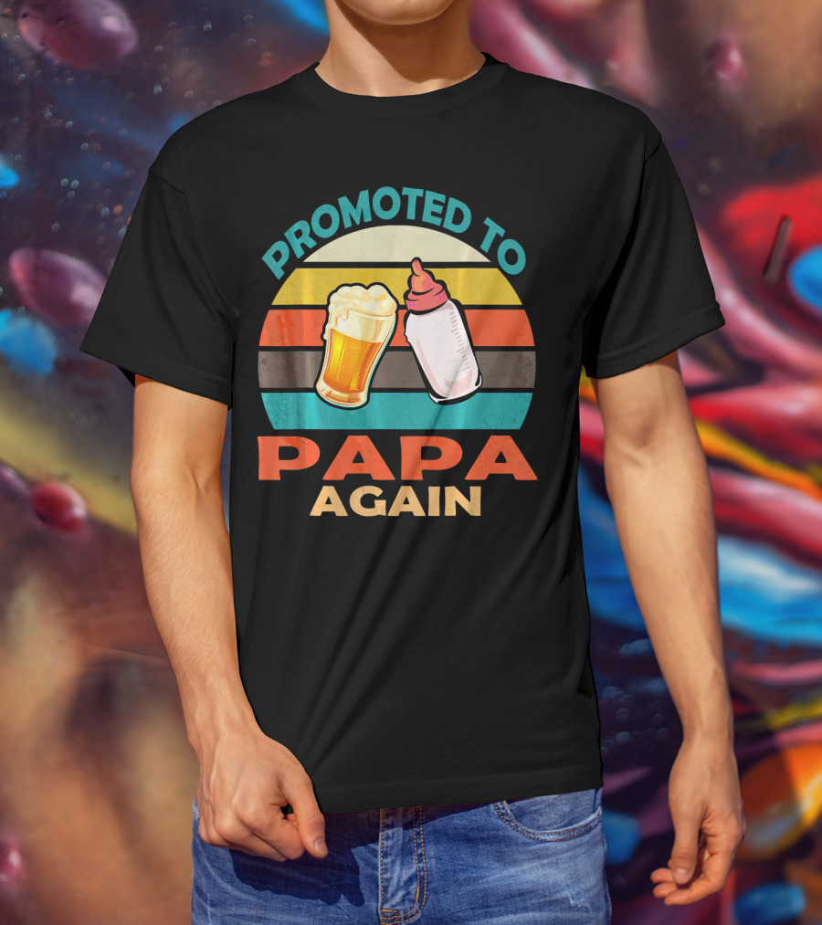 Promoted To Papa Again Vintage Beer And Baby Bottle T-Shirt