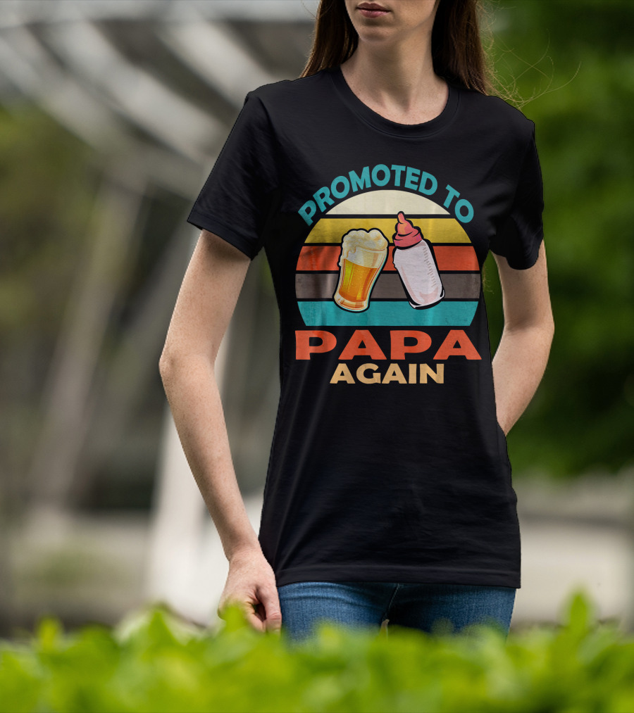Promoted To Papa Again Vintage Beer And Baby Bottle T-Shirt
