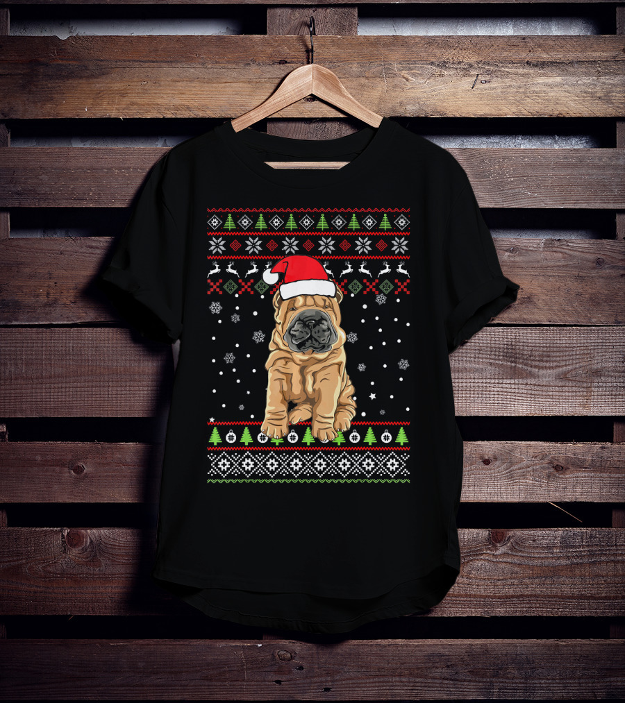 Chinese Shar Pei Christmas Sweater Santa Hat Holiday Family Group T-Shirt