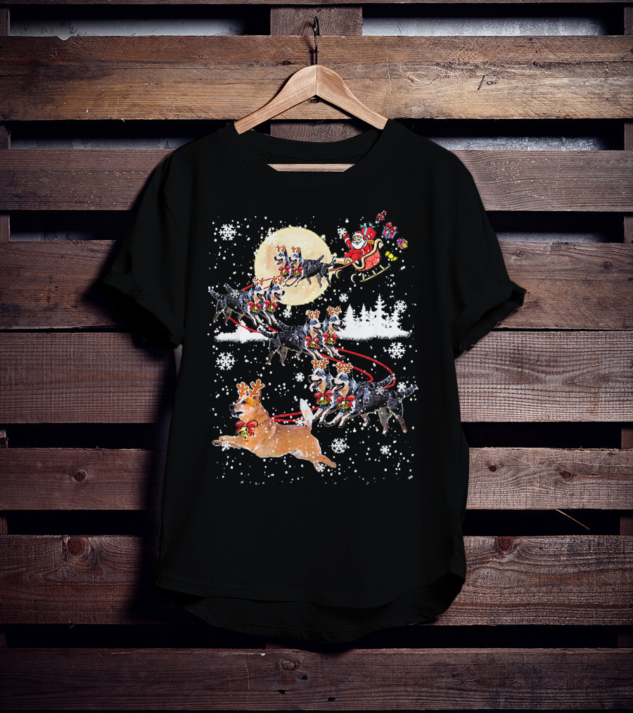 Heeler Reindeer Santa Sleigh Christmas Moon Dog T-Shirt